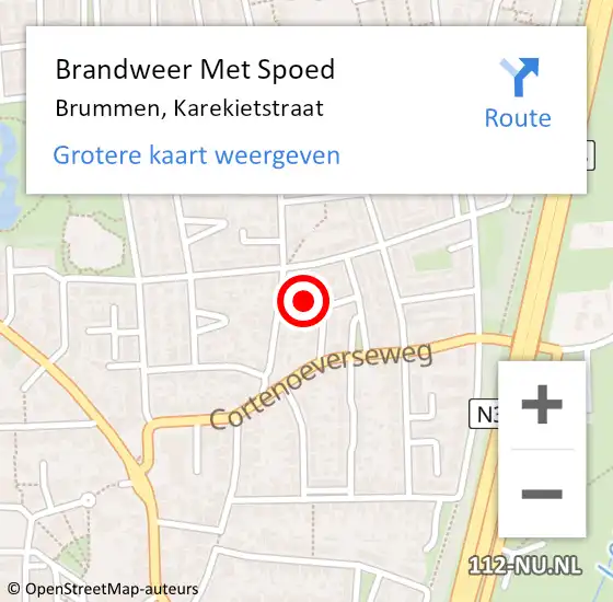 Locatie op kaart van de 112 melding: Brandweer Met Spoed Naar Brummen, Karekietstraat op 17 maart 2024 14:47