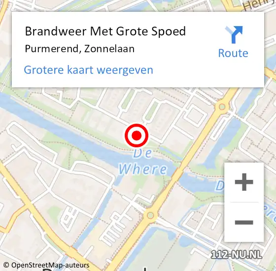 Locatie op kaart van de 112 melding: Brandweer Met Grote Spoed Naar Purmerend, Zonnelaan op 17 maart 2024 14:59