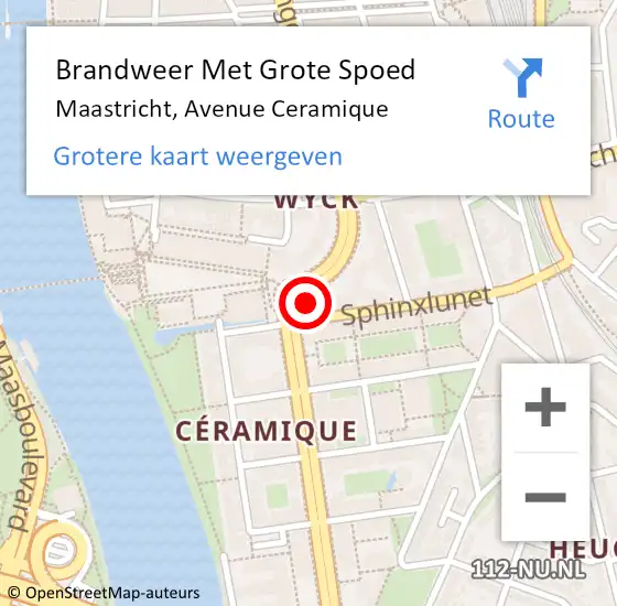 Locatie op kaart van de 112 melding: Brandweer Met Grote Spoed Naar Maastricht, Avenue Ceramique op 17 maart 2024 15:07