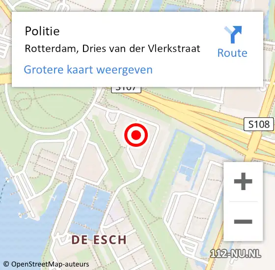 Locatie op kaart van de 112 melding: Politie Rotterdam, Dries van der Vlerkstraat op 17 maart 2024 15:11