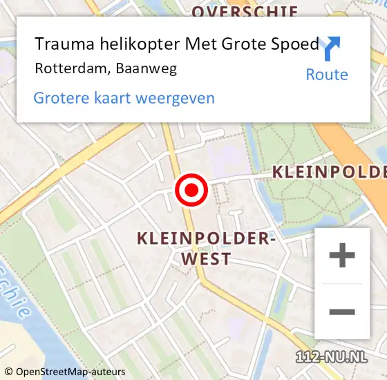 Locatie op kaart van de 112 melding: Trauma helikopter Met Grote Spoed Naar Rotterdam, Baanweg op 17 maart 2024 15:35