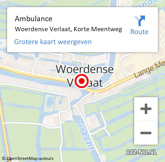 Locatie op kaart van de 112 melding: Ambulance Woerdense Verlaat, Korte Meentweg op 29 september 2014 13:07