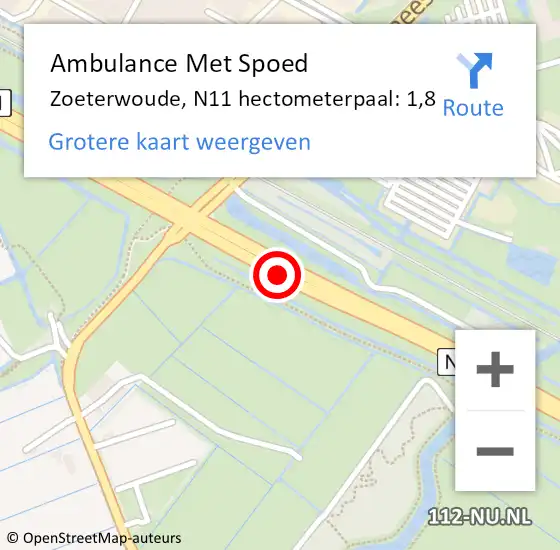 Locatie op kaart van de 112 melding: Ambulance Met Spoed Naar Zoeterwoude, N11 hectometerpaal: 1,8 op 17 maart 2024 16:08
