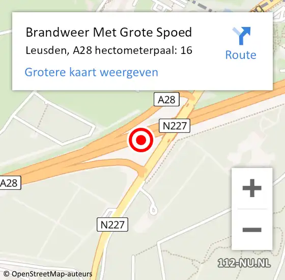 Locatie op kaart van de 112 melding: Brandweer Met Grote Spoed Naar Leusden, A28 hectometerpaal: 16 op 17 maart 2024 16:38