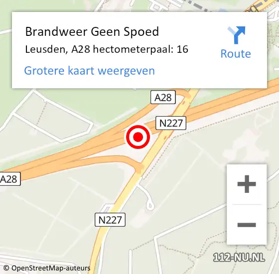 Locatie op kaart van de 112 melding: Brandweer Geen Spoed Naar Leusden, A28 hectometerpaal: 16 op 17 maart 2024 16:39