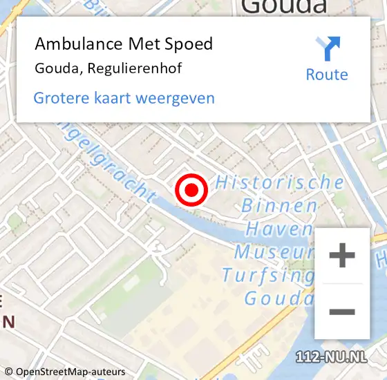 Locatie op kaart van de 112 melding: Ambulance Met Spoed Naar Gouda, Regulierenhof op 17 maart 2024 17:12