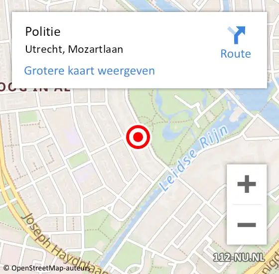 Locatie op kaart van de 112 melding: Politie Utrecht, Mozartlaan op 17 maart 2024 17:18