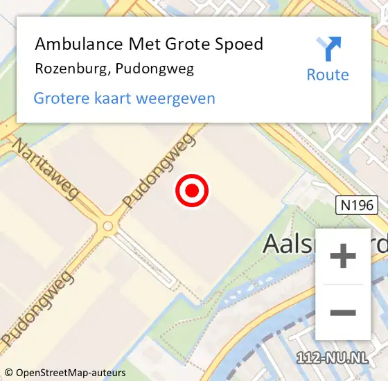 Locatie op kaart van de 112 melding: Ambulance Met Grote Spoed Naar Rozenburg, Pudongweg op 17 maart 2024 17:24