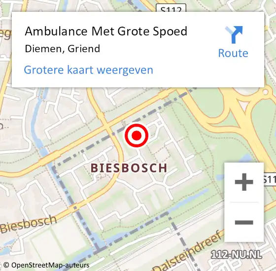 Locatie op kaart van de 112 melding: Ambulance Met Grote Spoed Naar Diemen, Griend op 17 maart 2024 17:42
