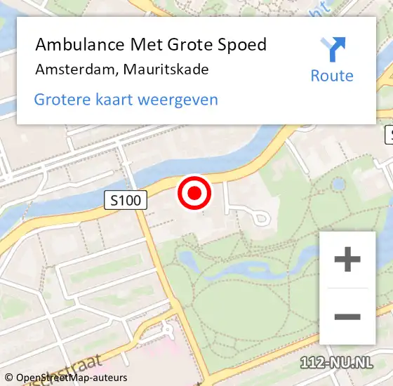 Locatie op kaart van de 112 melding: Ambulance Met Grote Spoed Naar Amsterdam, Mauritskade op 17 maart 2024 17:53