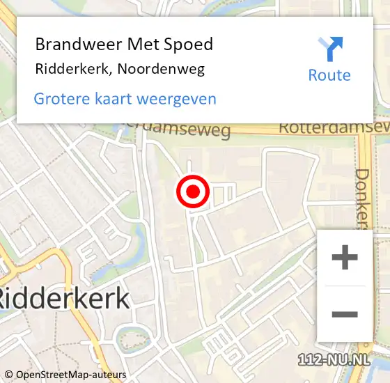 Locatie op kaart van de 112 melding: Brandweer Met Spoed Naar Ridderkerk, Noordenweg op 17 maart 2024 18:01