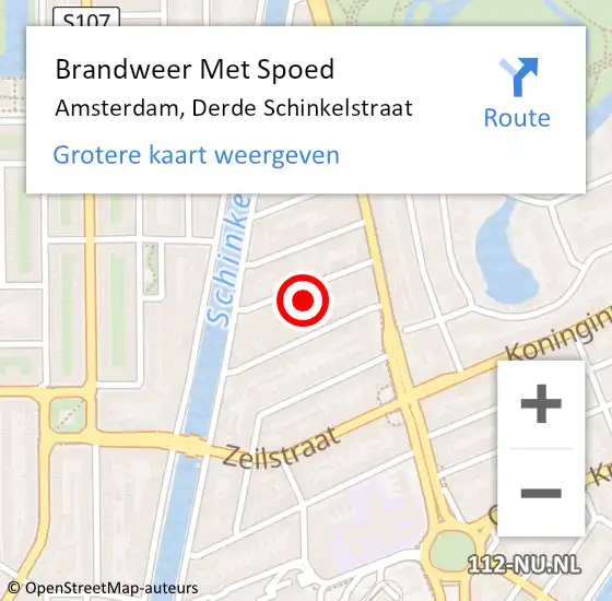 Locatie op kaart van de 112 melding: Brandweer Met Spoed Naar Amsterdam, Derde Schinkelstraat op 17 maart 2024 18:07