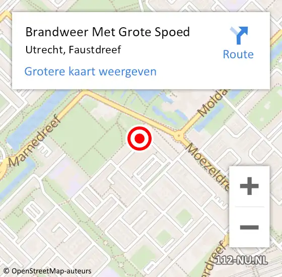Locatie op kaart van de 112 melding: Brandweer Met Grote Spoed Naar Utrecht, Faustdreef op 17 maart 2024 19:08