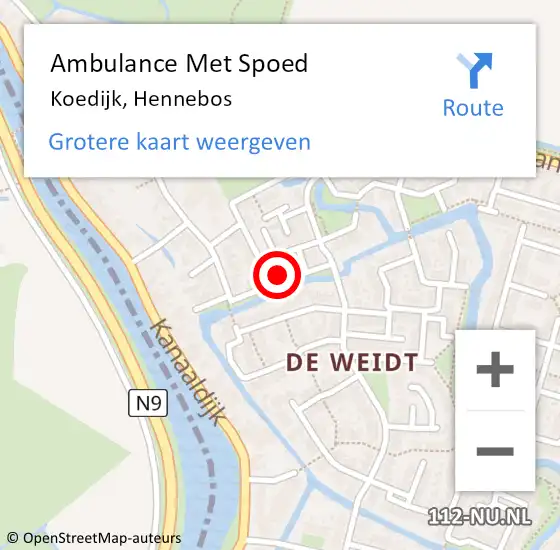 Locatie op kaart van de 112 melding: Ambulance Met Spoed Naar Koedijk, Hennebos op 17 maart 2024 19:17