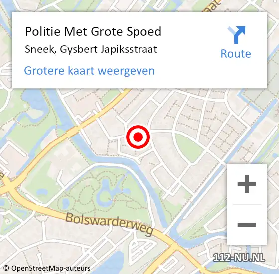 Locatie op kaart van de 112 melding: Politie Met Grote Spoed Naar Sneek, Gysbert Japiksstraat op 17 maart 2024 19:24