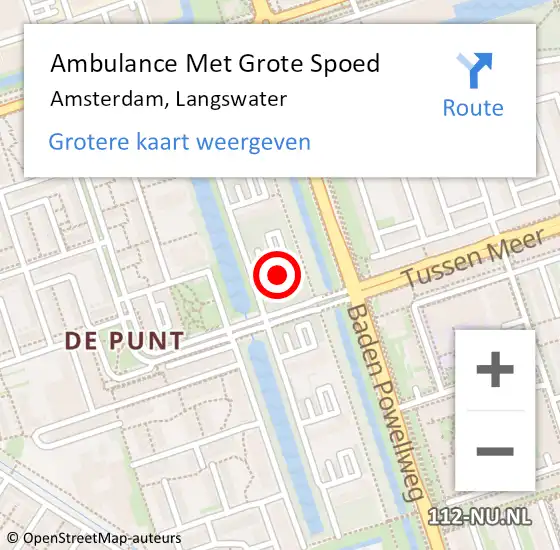 Locatie op kaart van de 112 melding: Ambulance Met Grote Spoed Naar Amsterdam, Langswater op 17 maart 2024 19:31