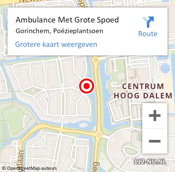 Locatie op kaart van de 112 melding: Ambulance Met Grote Spoed Naar Gorinchem, Poëzieplantsoen op 17 maart 2024 20:57