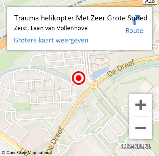 Locatie op kaart van de 112 melding: Trauma helikopter Met Zeer Grote Spoed Naar Zeist, Laan van Vollenhove op 17 maart 2024 21:03