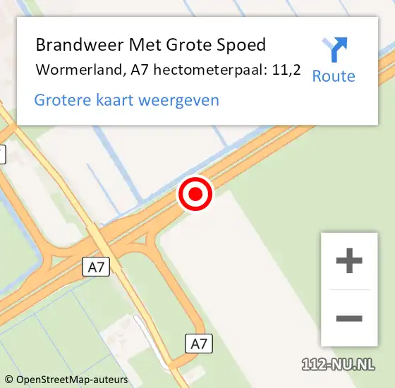Locatie op kaart van de 112 melding: Brandweer Met Grote Spoed Naar Wormerland, A7 hectometerpaal: 11,2 op 17 maart 2024 21:18