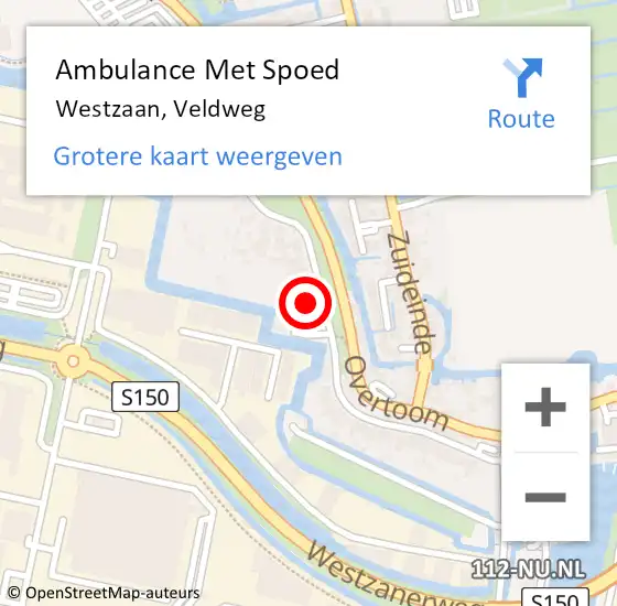 Locatie op kaart van de 112 melding: Ambulance Met Spoed Naar Westzaan, Veldweg op 17 maart 2024 21:19