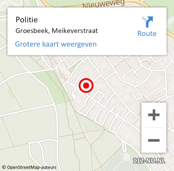 Locatie op kaart van de 112 melding: Politie Groesbeek, Meikeverstraat op 17 maart 2024 21:22