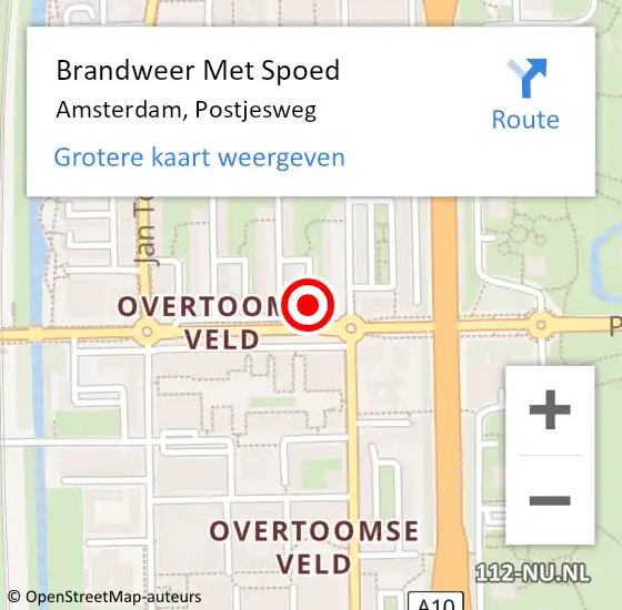 Locatie op kaart van de 112 melding: Brandweer Met Spoed Naar Amsterdam, Postjesweg op 17 maart 2024 21:30