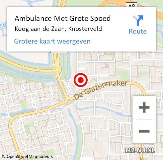 Locatie op kaart van de 112 melding: Ambulance Met Grote Spoed Naar Koog aan de Zaan, Knosterveld op 17 maart 2024 21:59