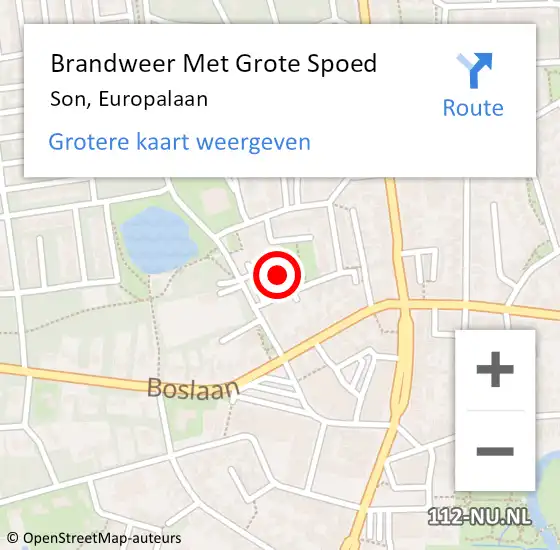 Locatie op kaart van de 112 melding: Brandweer Met Grote Spoed Naar Son, Europalaan op 17 maart 2024 22:09