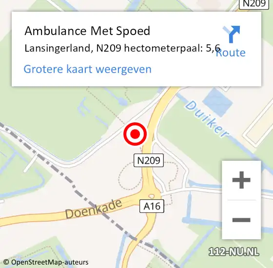 Locatie op kaart van de 112 melding: Ambulance Met Spoed Naar Lansingerland, N209 hectometerpaal: 5,6 op 17 maart 2024 22:11