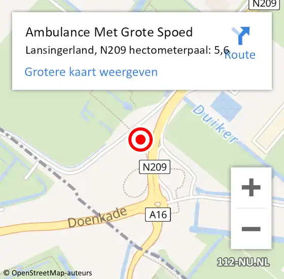 Locatie op kaart van de 112 melding: Ambulance Met Grote Spoed Naar Lansingerland, N209 hectometerpaal: 5,6 op 17 maart 2024 22:15