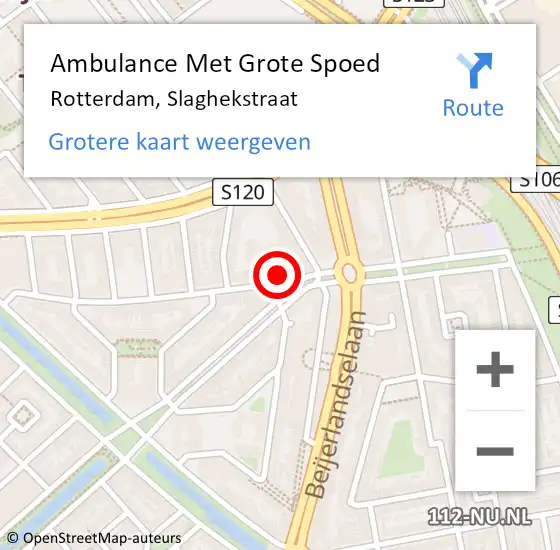 Locatie op kaart van de 112 melding: Ambulance Met Grote Spoed Naar Rotterdam, Slaghekstraat op 17 maart 2024 22:23