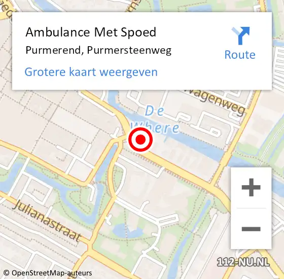 Locatie op kaart van de 112 melding: Ambulance Met Spoed Naar Purmerend, Purmersteenweg op 17 maart 2024 22:35