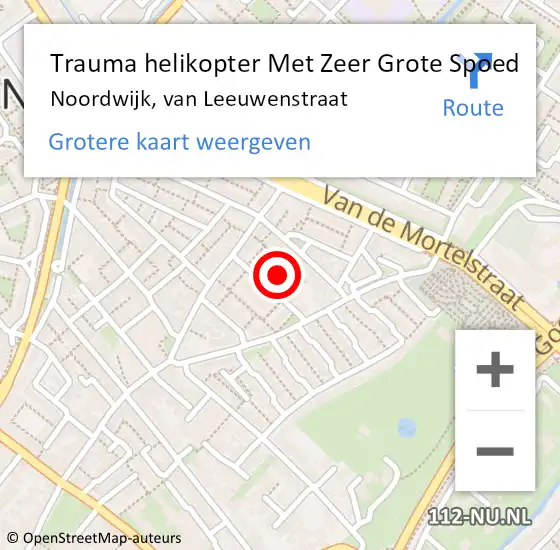 Locatie op kaart van de 112 melding: Trauma helikopter Met Zeer Grote Spoed Naar Noordwijk, van Leeuwenstraat op 17 maart 2024 22:36