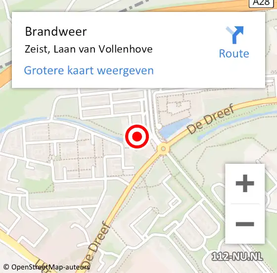 Locatie op kaart van de 112 melding: Brandweer Zeist, Laan van Vollenhove op 17 maart 2024 23:24