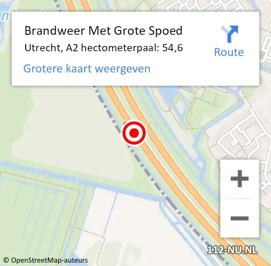 Locatie op kaart van de 112 melding: Brandweer Met Grote Spoed Naar Utrecht, A2 hectometerpaal: 54,6 op 18 maart 2024 00:30
