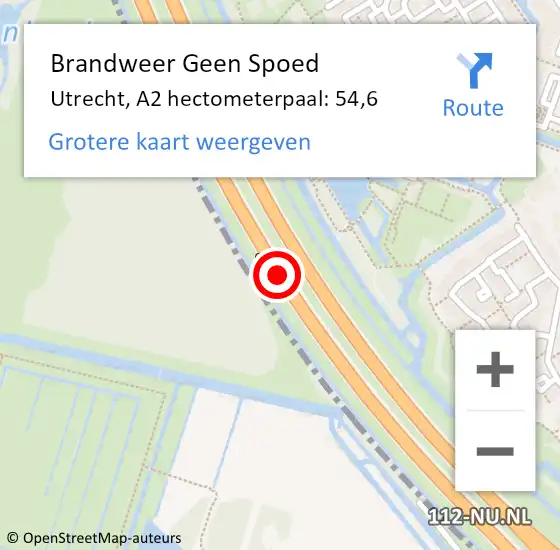 Locatie op kaart van de 112 melding: Brandweer Geen Spoed Naar Utrecht, A2 hectometerpaal: 54,6 op 18 maart 2024 00:33