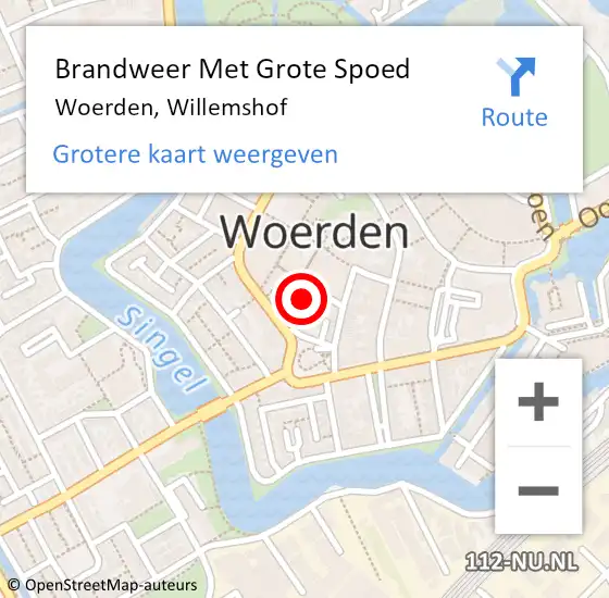 Locatie op kaart van de 112 melding: Brandweer Met Grote Spoed Naar Woerden, Willemshof op 18 maart 2024 00:51