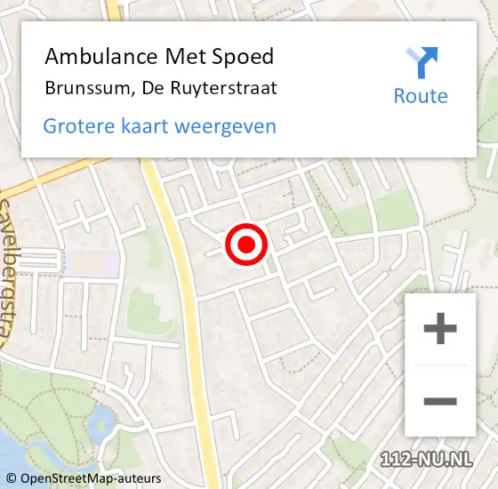 Locatie op kaart van de 112 melding: Ambulance Met Spoed Naar Brunssum, De Ruyterstraat op 29 september 2014 13:39
