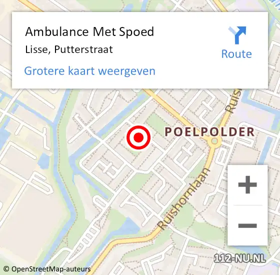 Locatie op kaart van de 112 melding: Ambulance Met Spoed Naar Lisse, Putterstraat op 18 maart 2024 04:35