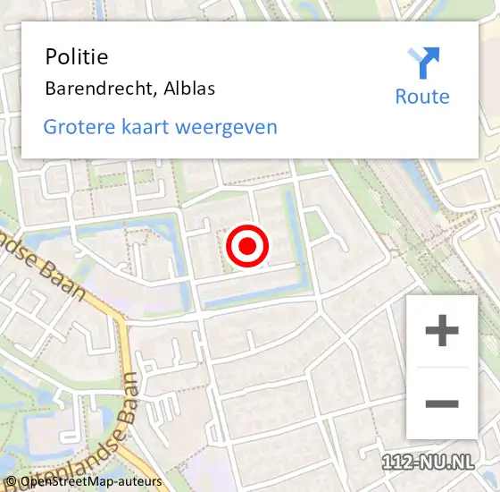 Locatie op kaart van de 112 melding: Politie Barendrecht, Alblas op 18 maart 2024 05:13
