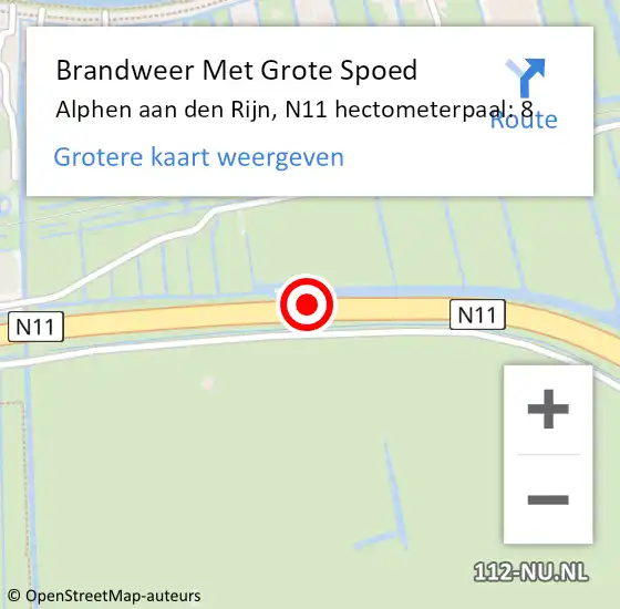 Locatie op kaart van de 112 melding: Brandweer Met Grote Spoed Naar Alphen aan den Rijn, N11 hectometerpaal: 8 op 18 maart 2024 06:26