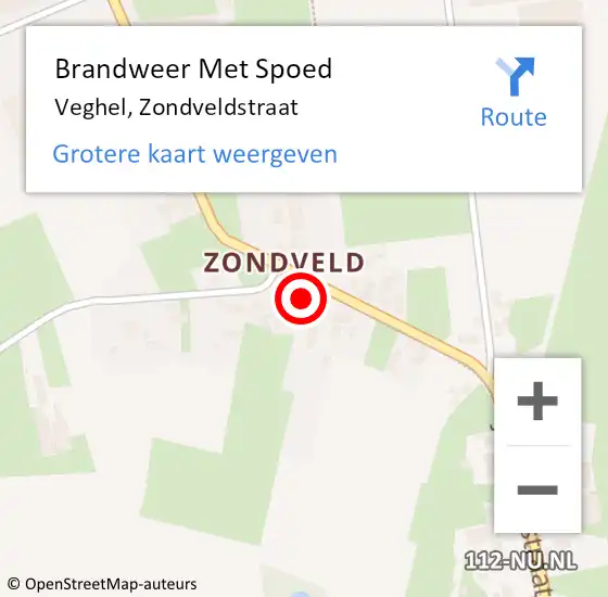 Locatie op kaart van de 112 melding: Brandweer Met Spoed Naar Veghel, Zondveldstraat op 18 maart 2024 07:26