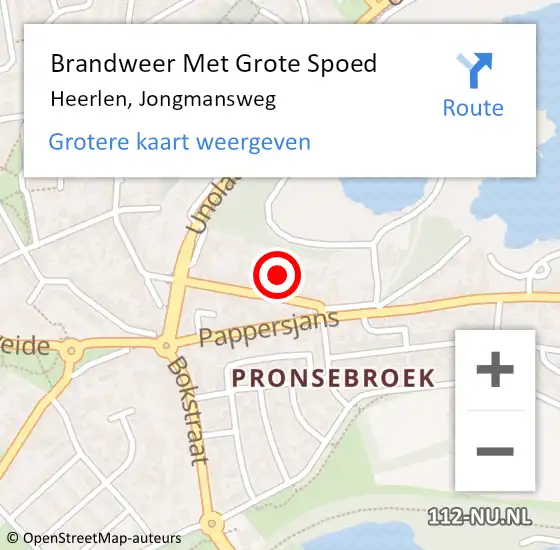 Locatie op kaart van de 112 melding: Brandweer Met Grote Spoed Naar Heerlen, Jongmansweg op 18 maart 2024 07:52