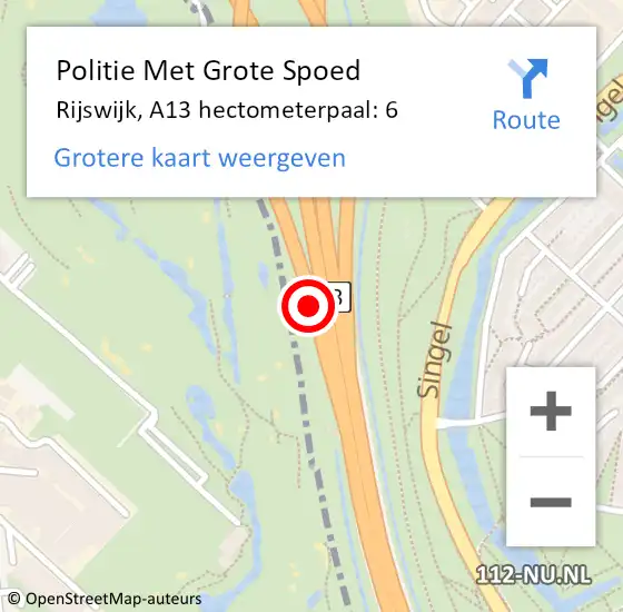 Locatie op kaart van de 112 melding: Politie Met Grote Spoed Naar Rijswijk, A13 hectometerpaal: 6 op 18 maart 2024 08:10