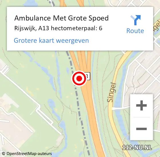 Locatie op kaart van de 112 melding: Ambulance Met Grote Spoed Naar Rijswijk, A13 hectometerpaal: 6 op 18 maart 2024 08:11