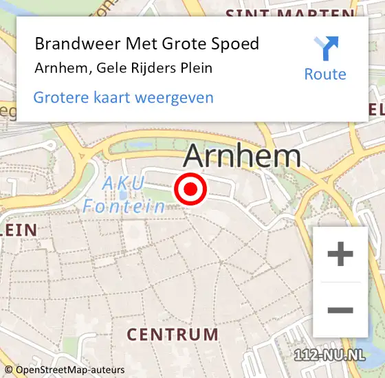 Locatie op kaart van de 112 melding: Brandweer Met Grote Spoed Naar Arnhem, Gele Rijders Plein op 18 maart 2024 08:58