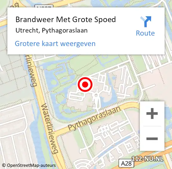 Locatie op kaart van de 112 melding: Brandweer Met Grote Spoed Naar Utrecht, Pythagoraslaan op 18 maart 2024 08:58