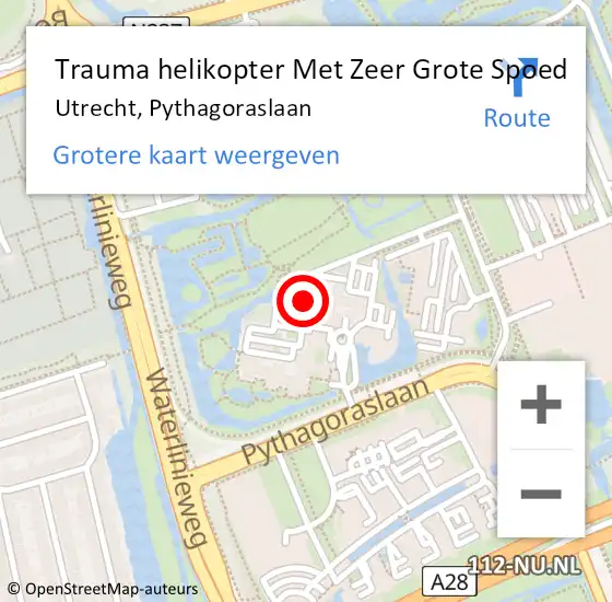 Locatie op kaart van de 112 melding: Trauma helikopter Met Zeer Grote Spoed Naar Utrecht, Pythagoraslaan op 18 maart 2024 09:00