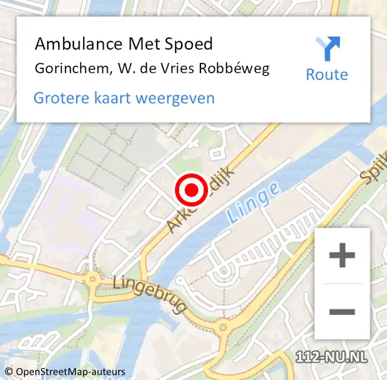 Locatie op kaart van de 112 melding: Ambulance Met Spoed Naar Gorinchem, W. de Vries Robbéweg op 18 maart 2024 09:04