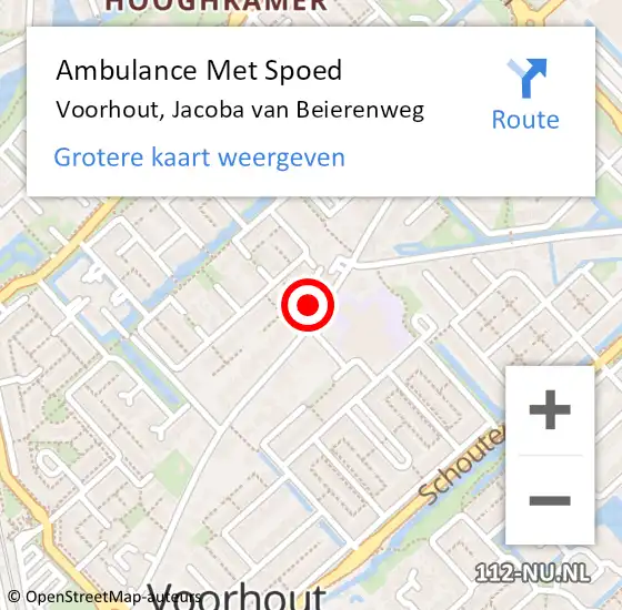 Locatie op kaart van de 112 melding: Ambulance Met Spoed Naar Voorhout, Jacoba van Beierenweg op 18 maart 2024 09:05